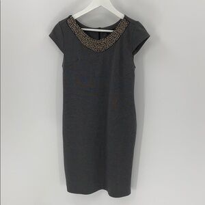 F&F gray structured sheath dress size M beaded neckline classic gray M
